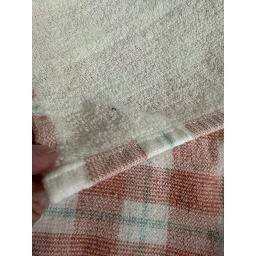 Vintage Cannon 2 Dish Towels Salmon Pink Blue Plaid Stripe 16x26